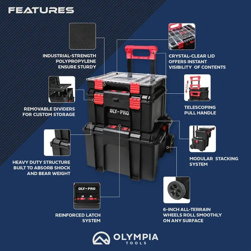 Miniatura 5 de Sistema modular de almacenamiento de cajas de herramientas – 250 libras de polietileno de alta densidad de plástico resistente, mango de metal