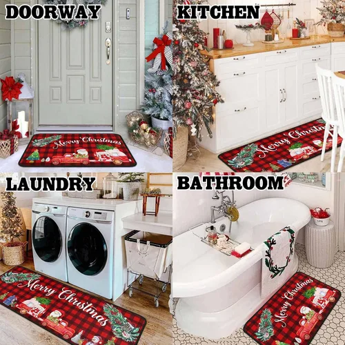Miniatura 6 de 2 piezas de alfombras y tapetes de cocina de Navidad para el suelo con respaldo antideslizante, decoración de cocina de Navidad feliz, juego
