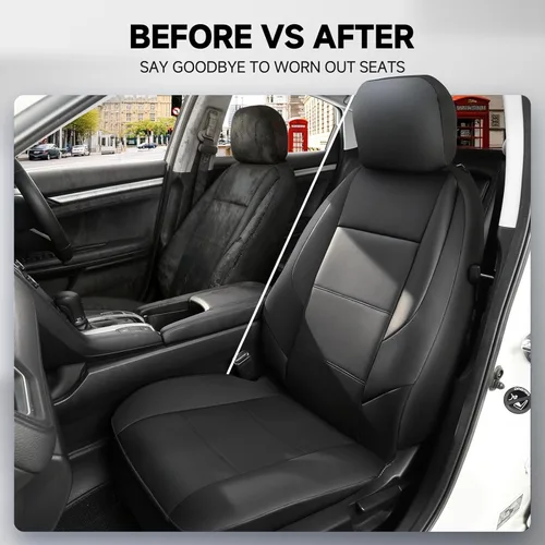 Miniatura 5 de GIANT PANDA Fundas de asiento delantero para Honda CRV HRV Civic Accord Element, funda de asiento de cubo de piel sintética para protectores de Negro