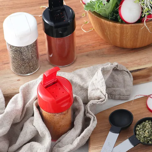 Miniatura 4 de Paquete de 12 saleros y pimenteros de plástico con tapa con bisagras, bolsa de almuerzo antiderrames, para camping, picnic, dispensador de especias