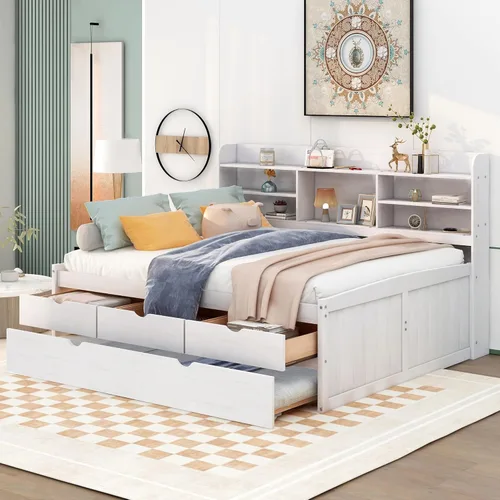 Miniatura 22 de Harper & Bright Designs Cama Capitán Tamaño Individual con Estanterías Integradas/3 Cajones de Almacenamiento/Cama Nido, Marco de Cama Diván