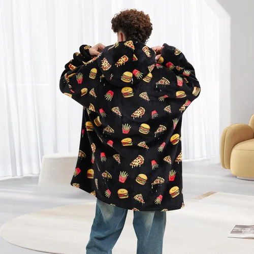 Miniatura 6 de Fiosnow Sudaderas con capucha de pizza y papas fritas para mujeres y hombres, sudaderas con capucha de tamaño grande para adultos, manta portátil