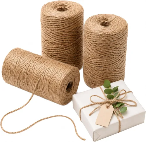 Quotidian Rollos de cuerda de yute natural marrón de 3 capas de 1/6 pulgadas (0.2 in) 492 pies – Envoltura de cuadros para colgar jardinería