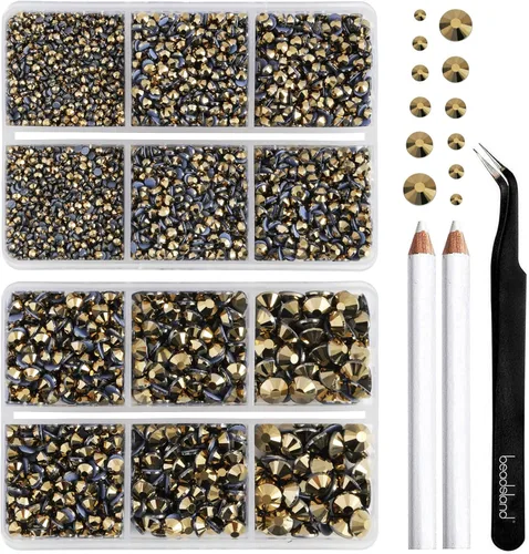 Miniatura 25 de BEADSLAND Hotfix - 6080 diamantes de imitación azul oscuro para ropa y manualidades, mezclados en 6 tamaños con kit de lápiz de cera y pinzas, Zafiro