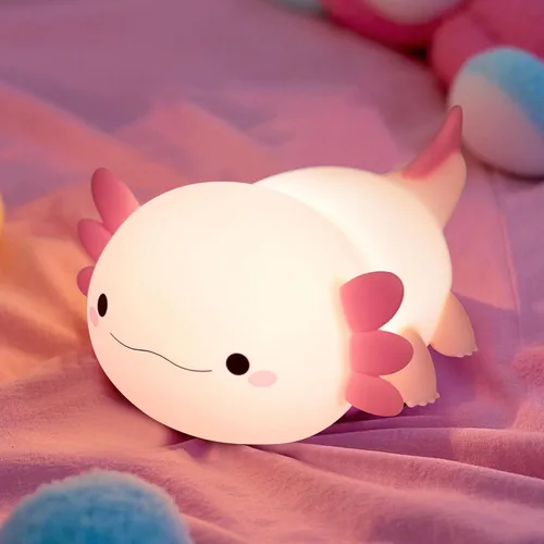 Miniatura 8 de FAMIDUO Lámpara de ajolote, bonita luz nocturna de ajolote, luz nocturna de silicona regulable para guardería, adorable lámpara táctil recargable
