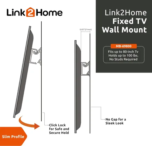 Miniatura 3 de Link2Home Commercial Electric Series - Soporte de pared fijo para televisores de 32 a 80 pulgadas, montaje directamente en paredes de chapa o placas
