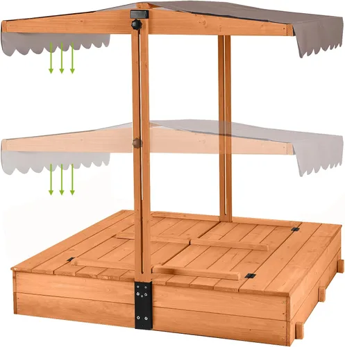 Caja de arena grande para niños con toldo, arenero con 2 asientos plegables, para niños de 3 a 8 años