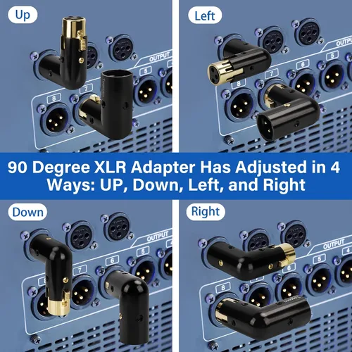 Miniatura 4 de Adaptador XLR ajustable de 3 pines en ángulo recto, paquete de 4 – conector de metal resistente chapado en oro de 90 grados macho a hembra, extensor