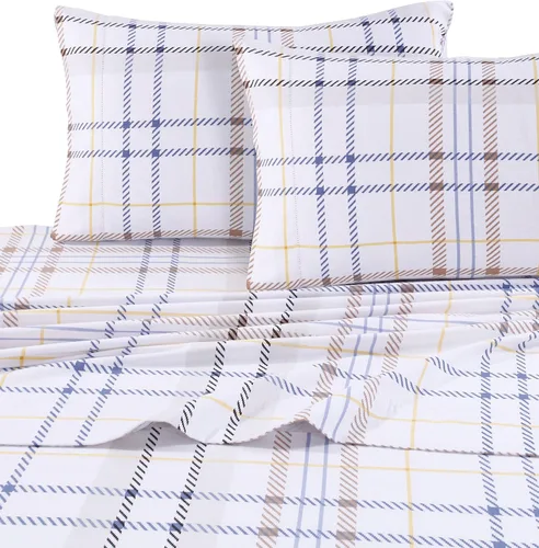 Miniatura 9 de Tribeca Living Oslo juego de sábanas con cavidades extraprofundas, de franela estampada, 5 onzas Heritage Plaid