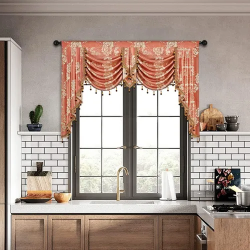 Miniatura 28 de ELKCA - Cenefa de cascada de tejido jacquard para dormitorio, cenefa de cortina de lujo para sala de estar