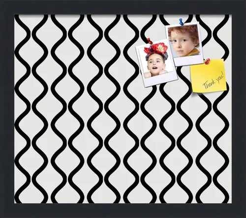 Miniatura 82 de PinPix Tablero de anuncios de corcho de 13 x 13 pulgadas. Este tablero decorativo enmarcado viene con diseño de ondas en blanco y negro y un marco