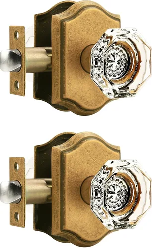 Miniatura 42 de Gobrico Paquete de 5 pomos de puerta de cristal de paso en latón antiguo para pasillo, armario, lavandería, forma octágono transparente, sin llave