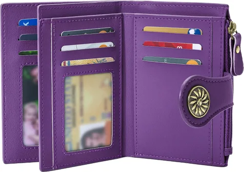 Miniatura 15 de Tipmile Billeteras pequeñas de cuero para mujer, con 2 ventanas de identificación, con bloqueo RFID, tarjetero con cremallera y bolsillo