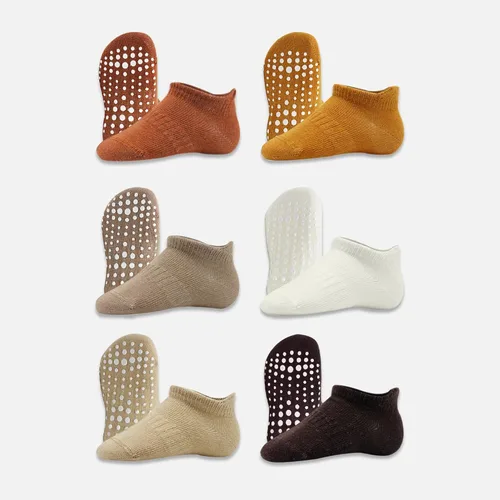 Miniatura 5 de bistyle Calcetines tobilleros antideslizantes para bebés, 6 pares, suela antideslizante, calcetines de algodón sin costuras para niños y niñas