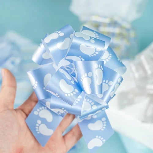 Miniatura 5 de LeZakaa 12 lazos con cinta, lazos de regalo azules con diseño de elefante, nube, estampado de pies, perfectos para bebé niño Floral