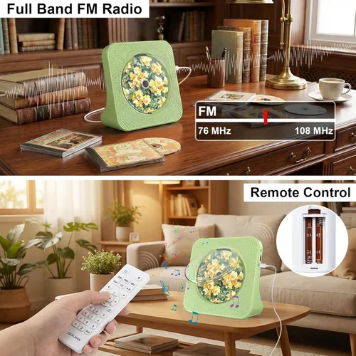 Miniatura 36 de Gueray Reproductor de CD portátil, reproductor de CD Kpop Bluetooth para escritorio con altavoz de sonido de alta fidelidad, radio FM, reproductor