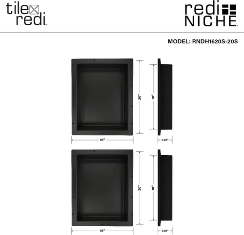 Miniatura 3 de Redi Niche - Estante de ducha empotrado doble nicho negro, dos estantes interiores, 32 pulgadas de ancho x 20 pulgadas de alto x 4 pulgadas
