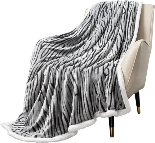 MACEVIA Manta Decorativa de Forro Polar Sherpa para Sofá, Manta de Cebra 3D, Mullida, Gruesa, Cálida, Reversible, Acogedora, Cómoda, Súper Suave
