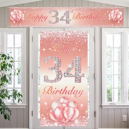 Miniatura 28 de Juego de carteles largos de feliz cumpleaños 10 para puerta, porche, decoración de cumpleaños de 10 años para niñas, suministros de fiesta