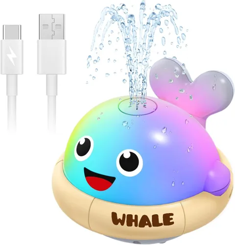 Juguetes de baño para bebés: aspersor de juguete de ballena de baño, juguetes de baño iluminados para niños de 1 a 3 años, juguetes de piscina de