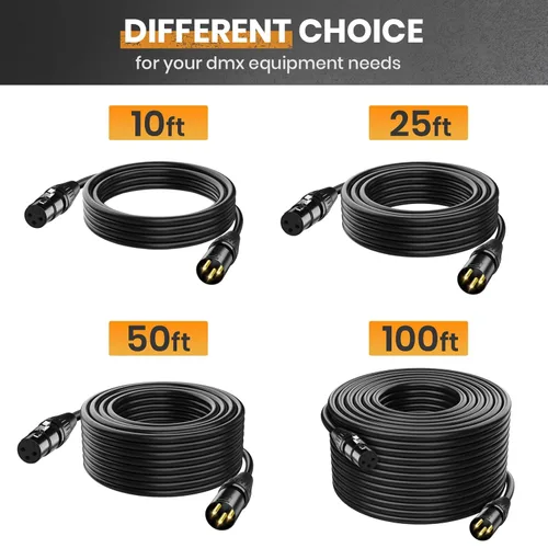 Miniatura 7 de Cable DMX de 10 pies, 2 unidades, flexible de 3 pines chapado en oro XLR macho a hembra para señal de iluminación de escenario, conexión XLR