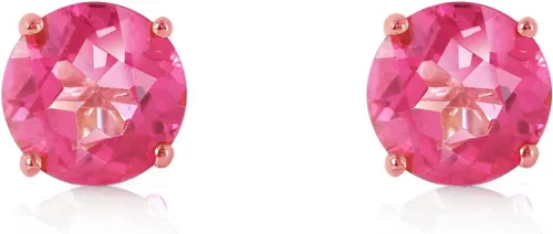 Miniatura 3 de Galaxy Gold GG Pendientes de tuerca de oro rosa macizo de 14 quilates con topacio rosa de 1.3 quilates, Metal Gema, topacio rosa