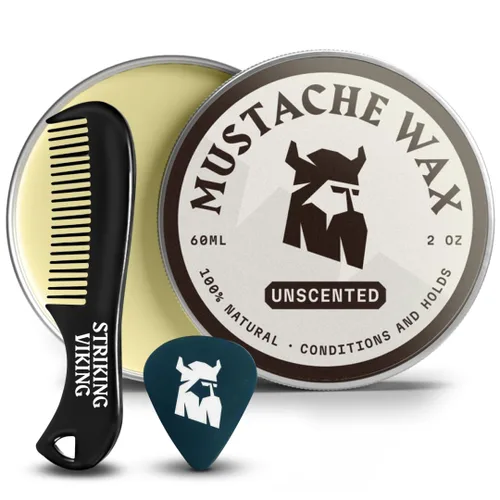 Miniatura 11 de Striking Viking Cera para bigote para hombres con peine – 2 onzas, sándalo – Cera de sujeción fuerte con peine de bigote antiestático para un aseo