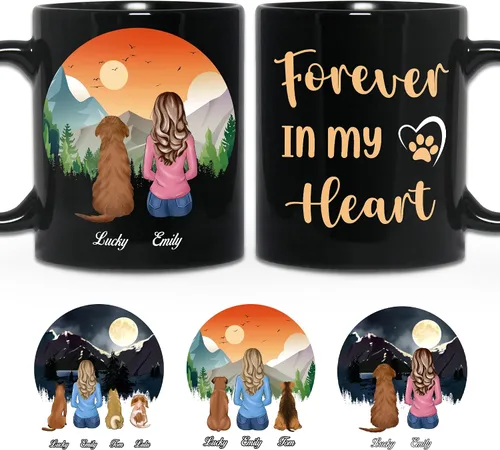 Miniatura 9 de WHIDOBE Taza personalizada de perro (niña – perro) personalizada de 11 onzas, 15 onzas con avatares, nombres, razas – Taza «Dog Mom» para mujeres
