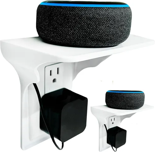 Miniatura 12 de Estante de Enchufes Doble de Pared Power Perch con Correa de Almacenamiento de Cables - Organiza y Recupera Espacio en el Baño - Soporte para Alexa