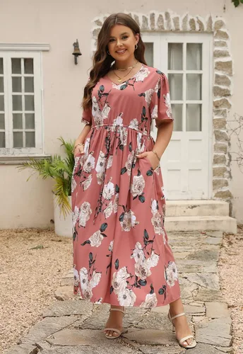 Miniatura 3 de Nemidor NEM420 - Vestido largo acampanado para mujer, talla grande, estampado floral, estilo bohemio, con bolsillo