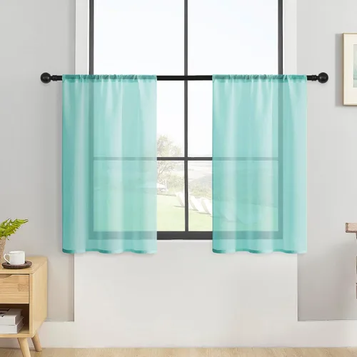 MRTREES Cortinas transparentes de Aqua Blue, para cocina, de 36 pulgadas de longitud, cortinas transparentes de gasa con filtro de luz, cortinas