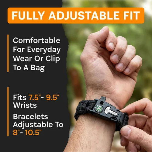 Miniatura 7 de Paracord Pulsera con Brújula Senderismo Supervivencia Emergencia Silbato Encendedor Kit Equipo de Camping Esenciales de Senderismo Pesca Caza