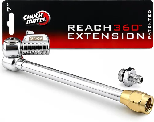 SKÖG Chuck Mates Reach360 Extensión articulada de 7 pulgadas para infladores de neumáticos | Adaptador F-NPT y Schrader de 1/4" | Camiones con