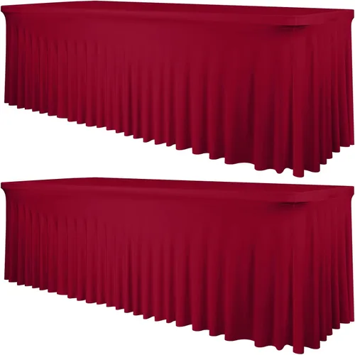 Miniatura 38 de fani Paquete de 2 faldas de mesa elásticas negras para mesa rectangular de 6 pies, manteles elásticos de elastano lavables con falda, mantel