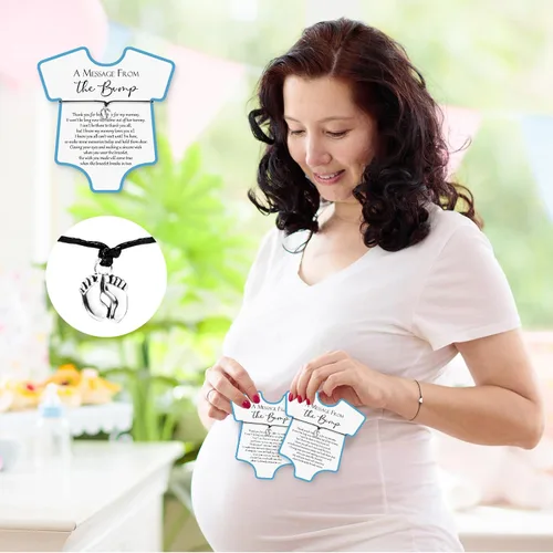 Miniatura 6 de Henoyso Juego de 25 pulseras de baby shower para invitados, niños y niñas, regalos de fiesta con mensaje ajustable de The Bump Card, pulseras de Azul