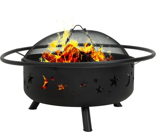Miniatura 11 de Sunnydaze Cosmic - Hoguera grande para exteriores de 42 pulgadas, hoguera de leña para patio exterior, patio trasero, cubierta, acero, rejilla