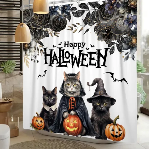 Miniatura 17 de Cortina de ducha divertida de Halloween, espeluznante y bonita, fantasma, calabazas, murciélagos, cortina de baño para niños, decoración