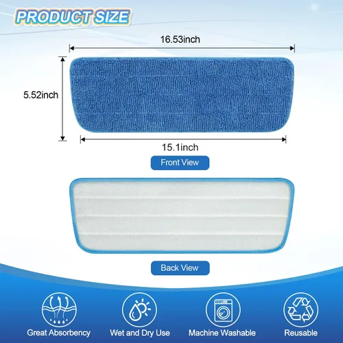 Miniatura 5 de Paquete de 3 almohadillas de microfibra de repuesto para mopas húmedas y secas, almohadillas reutilizables para trapeadores en aerosol, compatibles