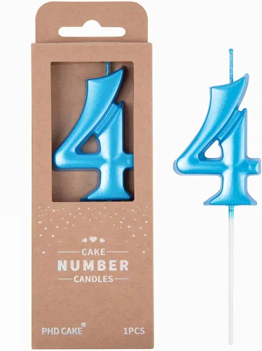 PHD CAKE Velas de cumpleaños de 7 cm Elegantes Azul Número 4, Velas de Número Azul, Velas de Número para Pastel, Celebración de Fiesta