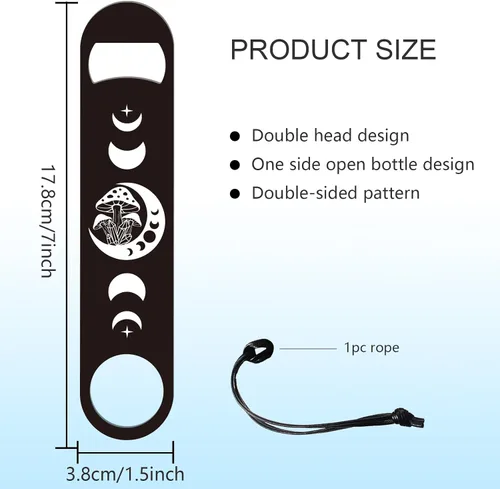 Miniatura 2 de GLOBLELAND Abridor de botellas de acero inoxidable de 7 pulgadas de fase lunar y hongos con cable de poliuretano para barman, abridor de botellas