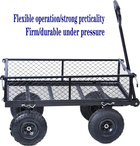 Miniatura 7 de Carrito de utilidad para exteriores de alta resistencia, carrito de jardín con lados extraíbles, carrito de herramientas rodante de acero, carrito