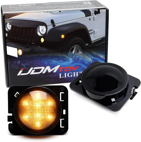 Miniatura 11 de iJDMTOY - Kit de luces LED frontales para guardabarros con lente transparente y ámbar, focos laterales completos, compatible con Jeep 2007-2017
