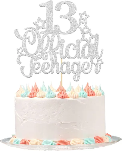 Ephlyn 1 paquete de adorno para pastel de 13 años para adolescentes oficiales con purpurina, número 13, adorno de pastel para cumpleaños número 13,