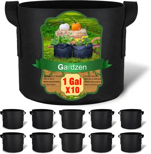 Gardzen Paquete de 10 bolsas de cultivo de 1 galón, bolsas de cultivo de tela gruesa de 10.58 oz con asas, bolsas de cultivo de plantas de aireación