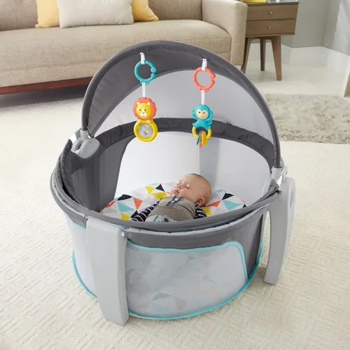 Miniatura 16 de Fisher-Price Moisés Portátil On-The-Go Baby Dome, Espacio de Juego de Viaje con Juguetes de Desarrollo para Recién Nacidos y Toldo, Windmill