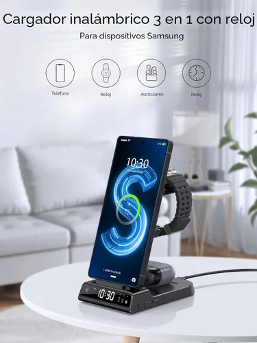 Miniatura 2 de Cargador inalámbrico para estación de carga Samsung con reloj para Samsung Galaxy S25 Ultra/S24 Ultra/Z Flip 7/Fold 6/Bud, estación de carga Android