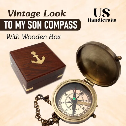 Miniatura 2 de Brass Compass with Wooden Case Engraved Compass from Mom to Son Graduation Gift, Birthday, Inspirational Travel Keepsake Bronce 3