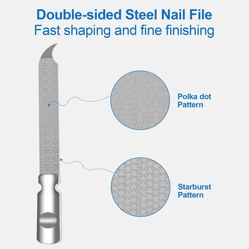 Miniatura 5 de Lima de uñas de metal para uñas naturales, limas de uñas de acero inoxidable con punta afilada y puntiaguda, funda de lima de uñas de doble cara