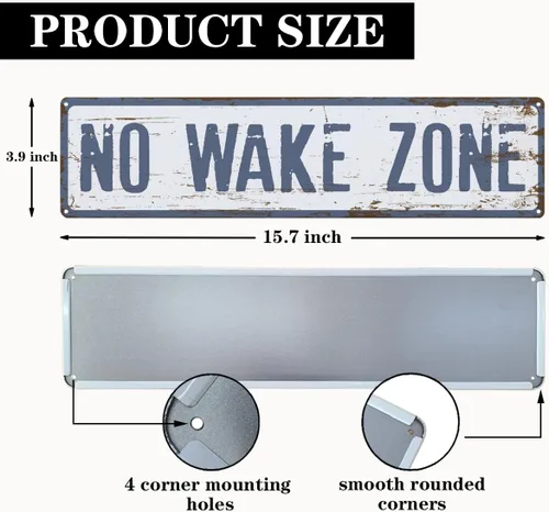 Miniatura 2 de Letrero de advertencia de metal con texto en inglés "No Wake Zone", letrero de advertencia de metal retro, decoración de pared de Lake House