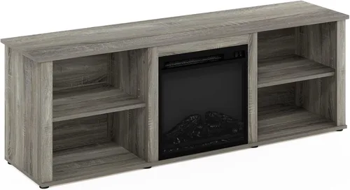 Miniatura 7 de Furinno Soporte clásico de TV de 70 pulgadas con chimenea, roble francés gris gris roble francés